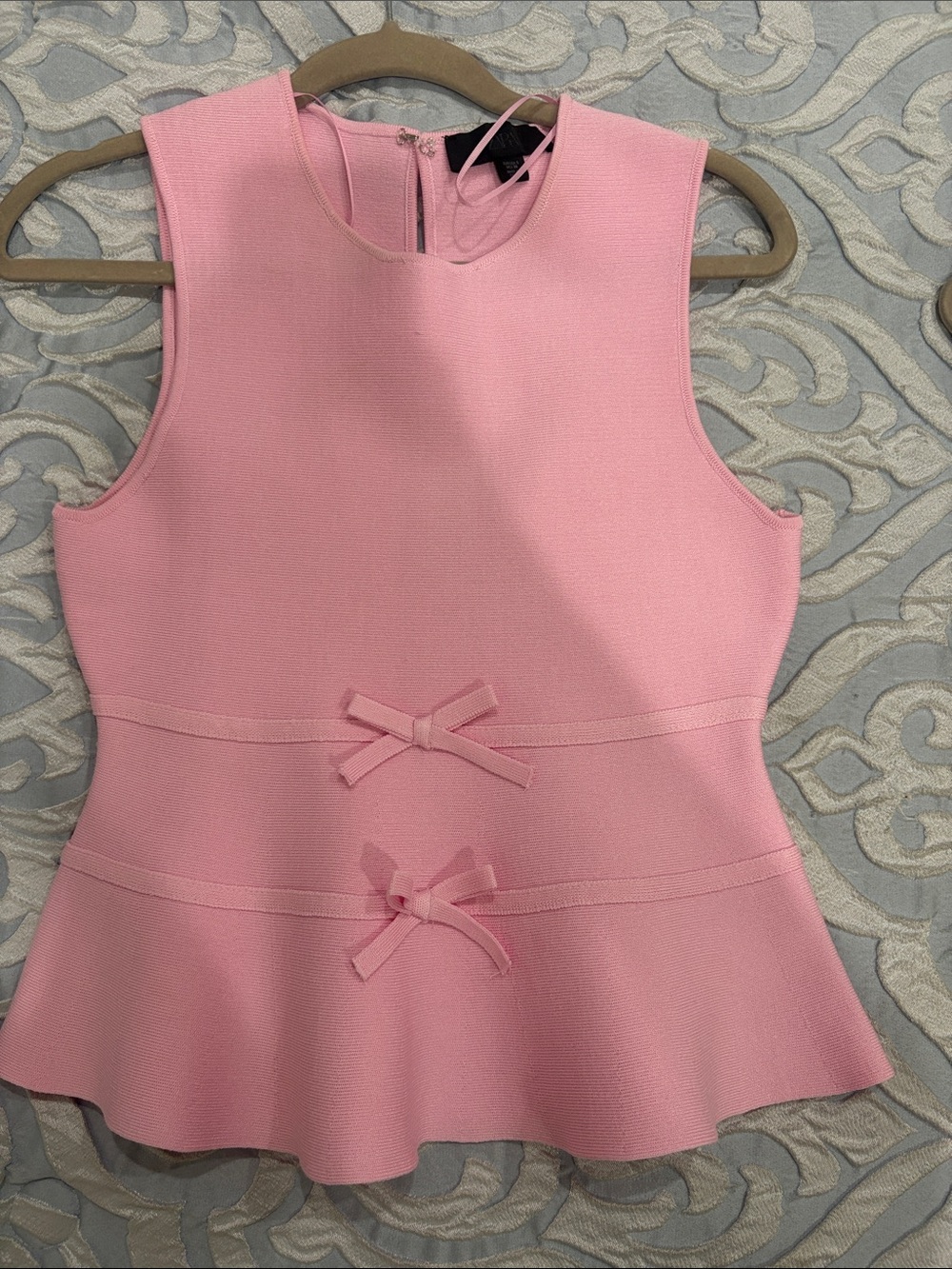 Zara Pink Sleeveless Peplum Tank with Bow Accents